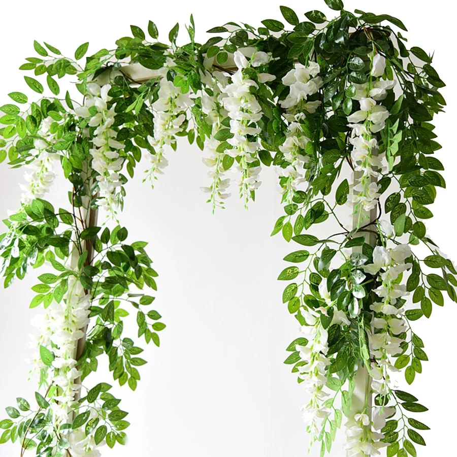 Wisteria Artificial Flowers Vine Garland Wedding Arch Decor Backdrop Fake Plants Foliage Rattan Trailing Faux Flowers Ivy Wall