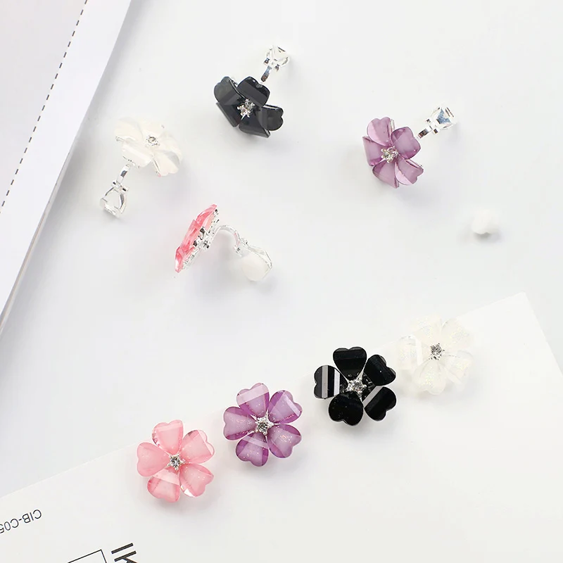 Grace Jun  Korea Style Flower Shape Opal Clip on Earrings Without Piercing for Girls Party Wedding Charm Earrings Anti-allergy