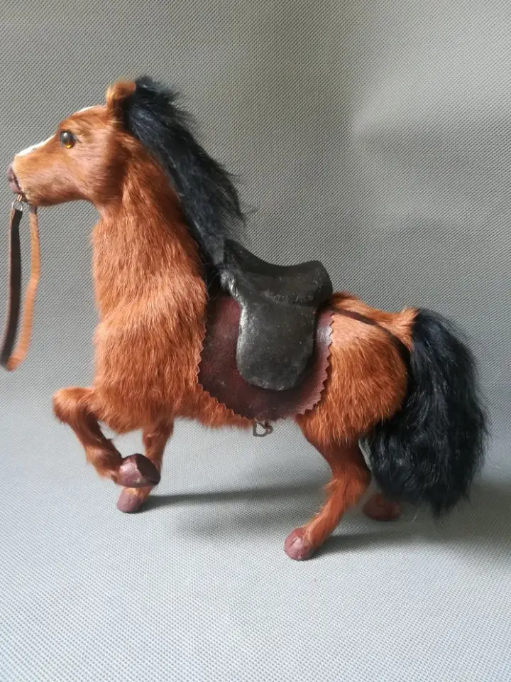 simulation horse with saddle plastic&furs brown horse model 24x22cm, home desk decoration toy gift w0209