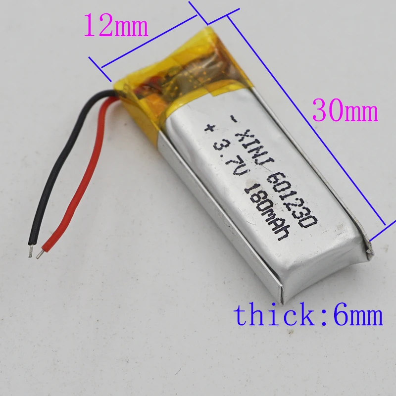 3.7V 180 mAh 601230 Polymer Rechargeable Li Lithium Lipo Battery Cell For Glasses MP4 Headphones Record Pen Driving Recorder DIY