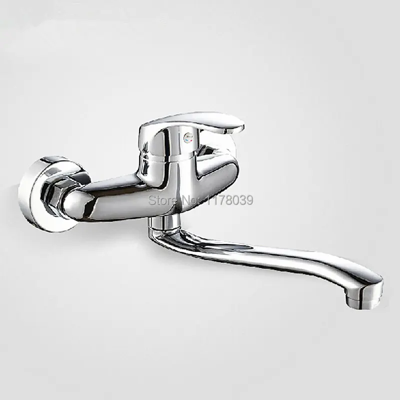 2 hole polished chrome kitchen faucet,wall mount single handle brass hot and cold water mixer tap,J14759