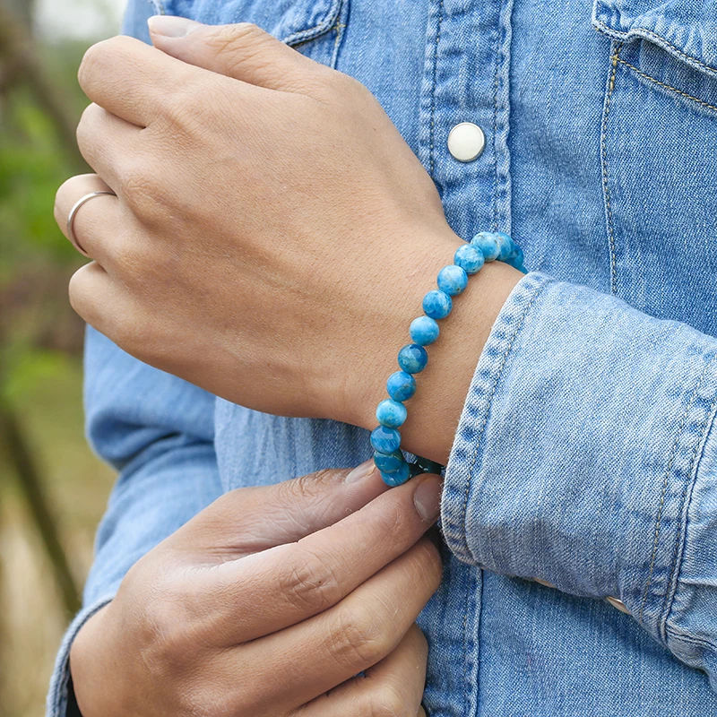 Personalized Natural Ocean Blue Apatite Stone Stone Beads Bracelets