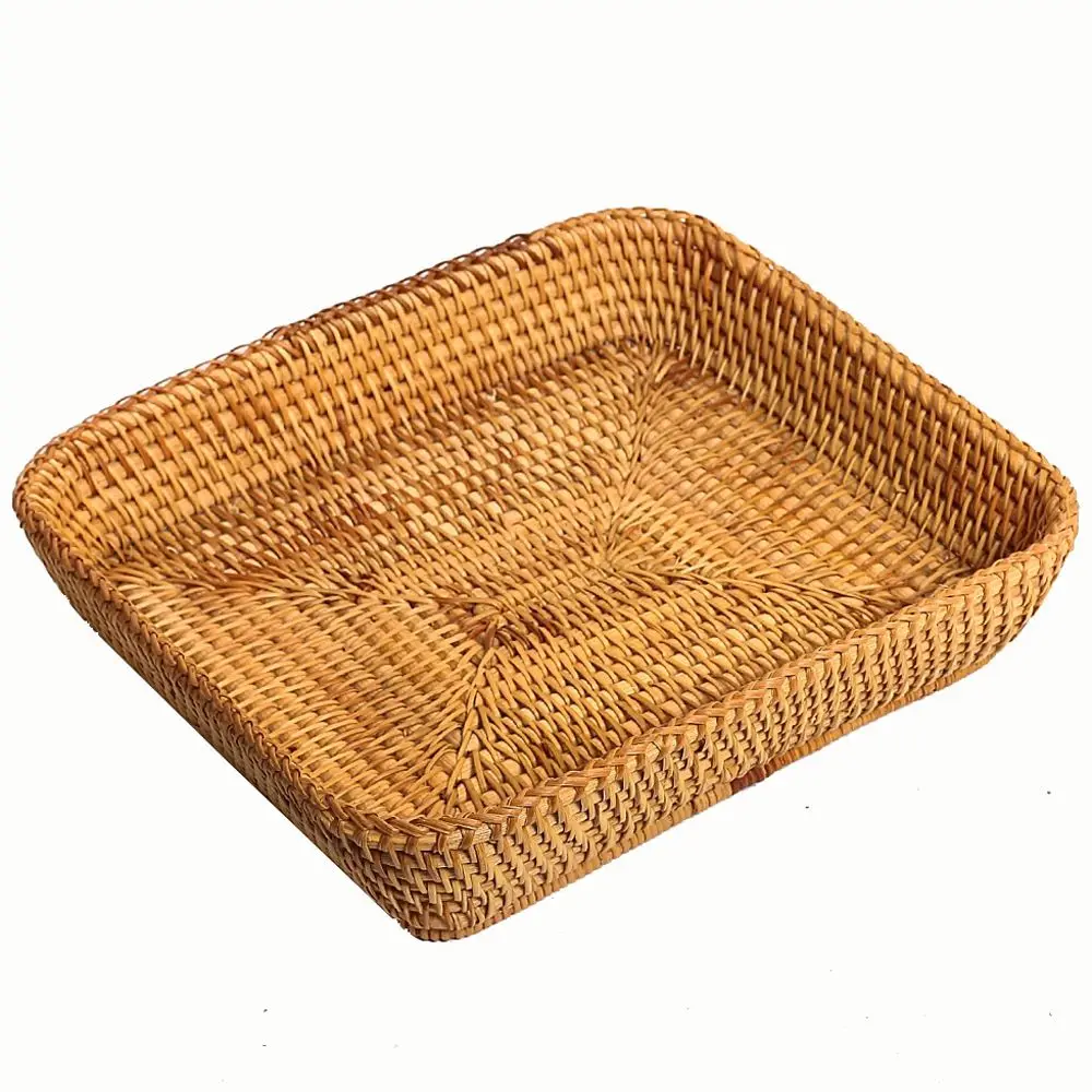 

Handmade Bread Weaving Rattan Bread Storage Basket Handwork Home Dining Room knife and fork Storage Food Fruit Vegetables Troy