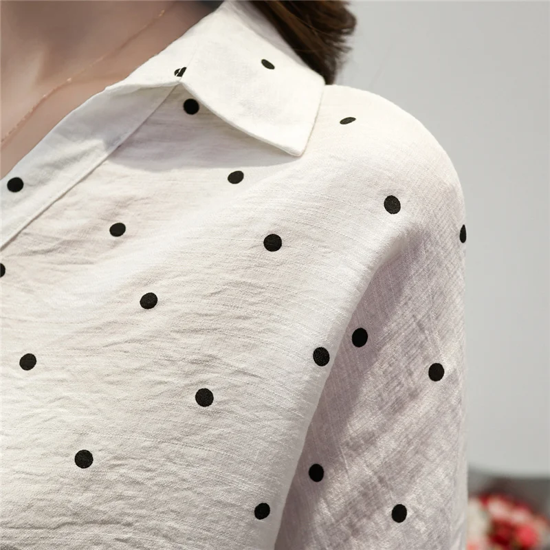 Loose Women 4xl White Blouse Tunic Shirt Polka Dot Chiffon Blusas Femininas Bow Plus Size Woman Tops Falling Shoulder Sleeve New