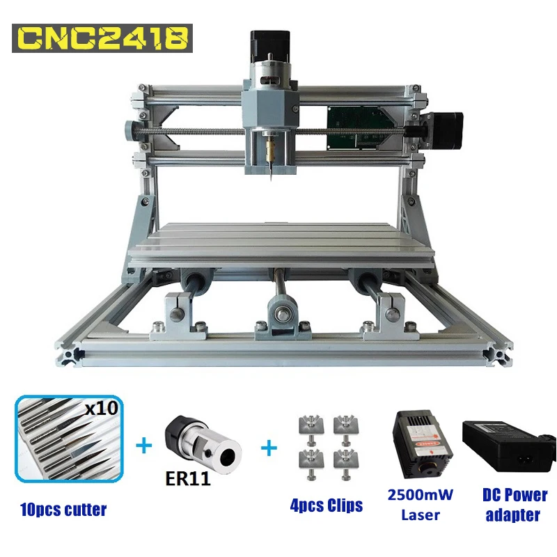 CNC Laser Engraving machine 3-Axis Mini Wood router Laser Engraver DIY Hobby Tool ER11 GRBL AC110V 220V CNC2418 engraver machine