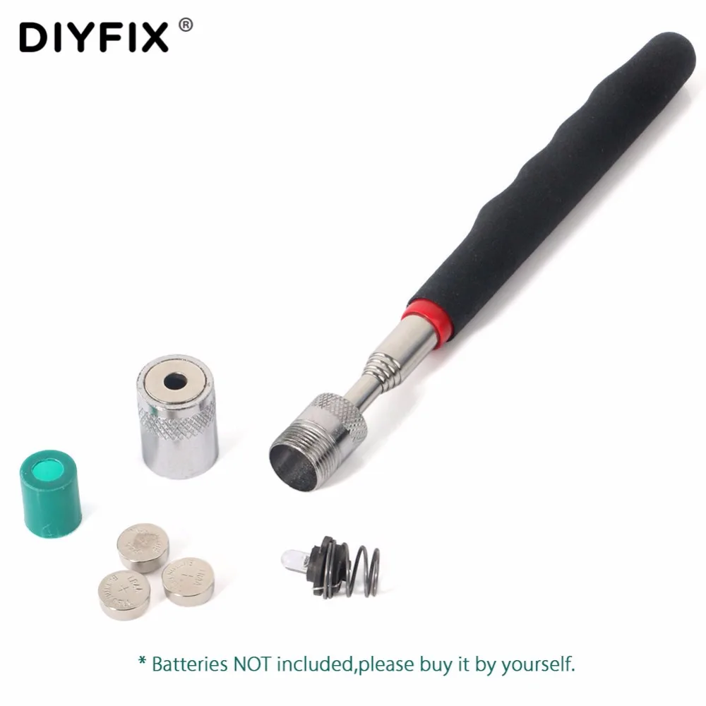 DIYFIX Ímã Telescópica Magnetic Pick Up Tool com Luz LED para Pegar Metal Parafuso Parafusos Porcas Ferramentas Manuais Portáteis