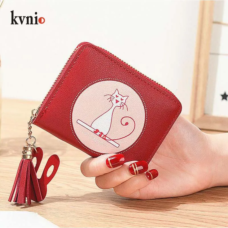 KVNIO-Mini monedero de estilo coreano para mujer, monedero pequeño con borla, bonito gato, Animal, 2019