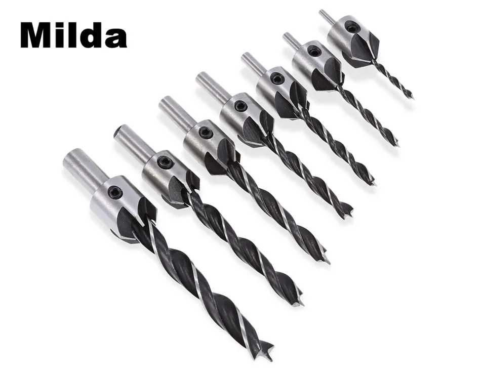 

Milda New Useful 3mm-10mm 7pcs HSS 5 Flute Countersink Drill Bit Set Drill Press Set Chamfer Reamer Woodworking Power Tools