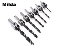 Milda New Useful 3mm-10mm 7pcs HSS 5 Flute Countersink Drill Bit Set Drill Press Set Chamfer Reamer Woodworking Power Tools