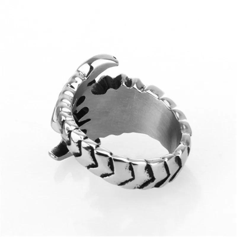 Men Man-made Red stone Scorpion Wrap Silver color 316L Stainless Steel Ring