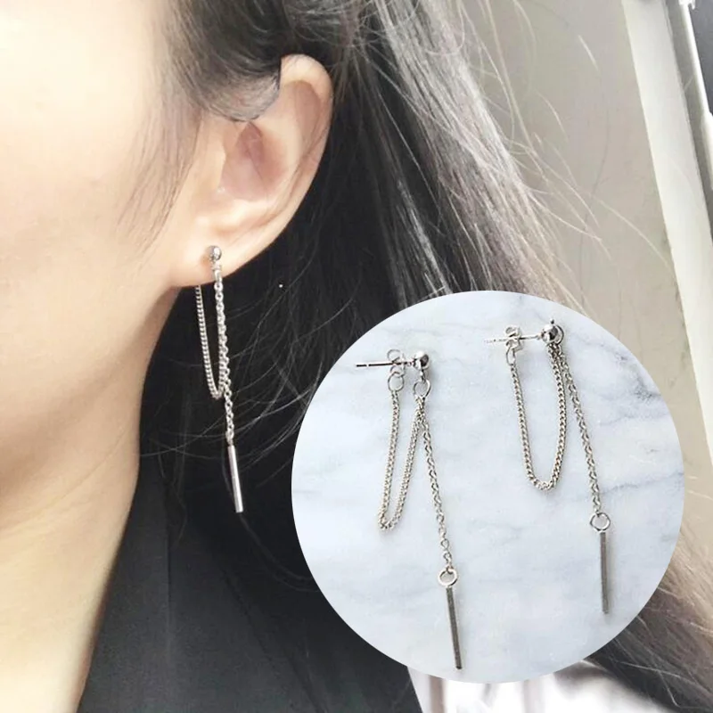 Korean Fashion Tassel Earrings Silver Color Metal Thread Pendants Dangle Earrings for Women Girls Trendy Ear Decoration