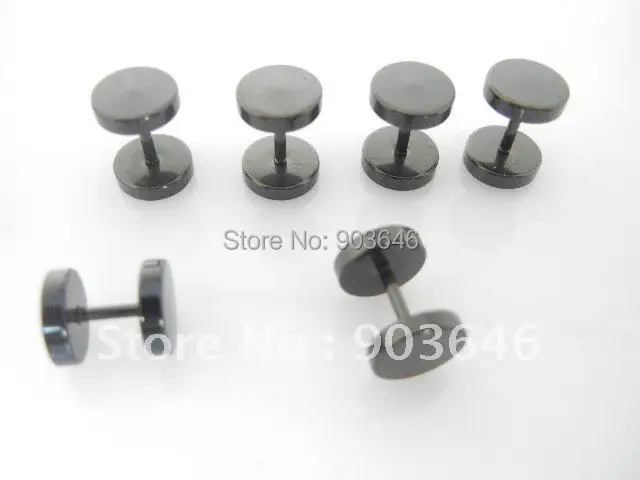 

50pcs Stianless Steel Black Ear Stud Fake Ear Plug Look Like 8mm Body Piercing Jewelry Free Shippment