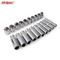 Hi-Spec 3/8 inch Deep Long Socket Set CRV 10-19mm Deep Socket Adapter for Torque Ratchet Socket Wrench Spanner Repair Hand Tool