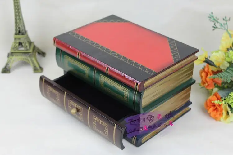 صندوق تخزين نموذج كتاب من الخشب الصلب العتيق، ملحقات تزيين يدوية للمنزل والمكتب وخزانة الكتب