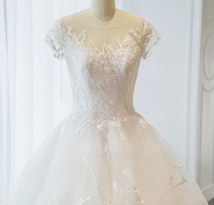 BANVASAC – robe de mariée en dentelle, col rond, robes de bal, avec broderie, Photos réelles, collection 2018