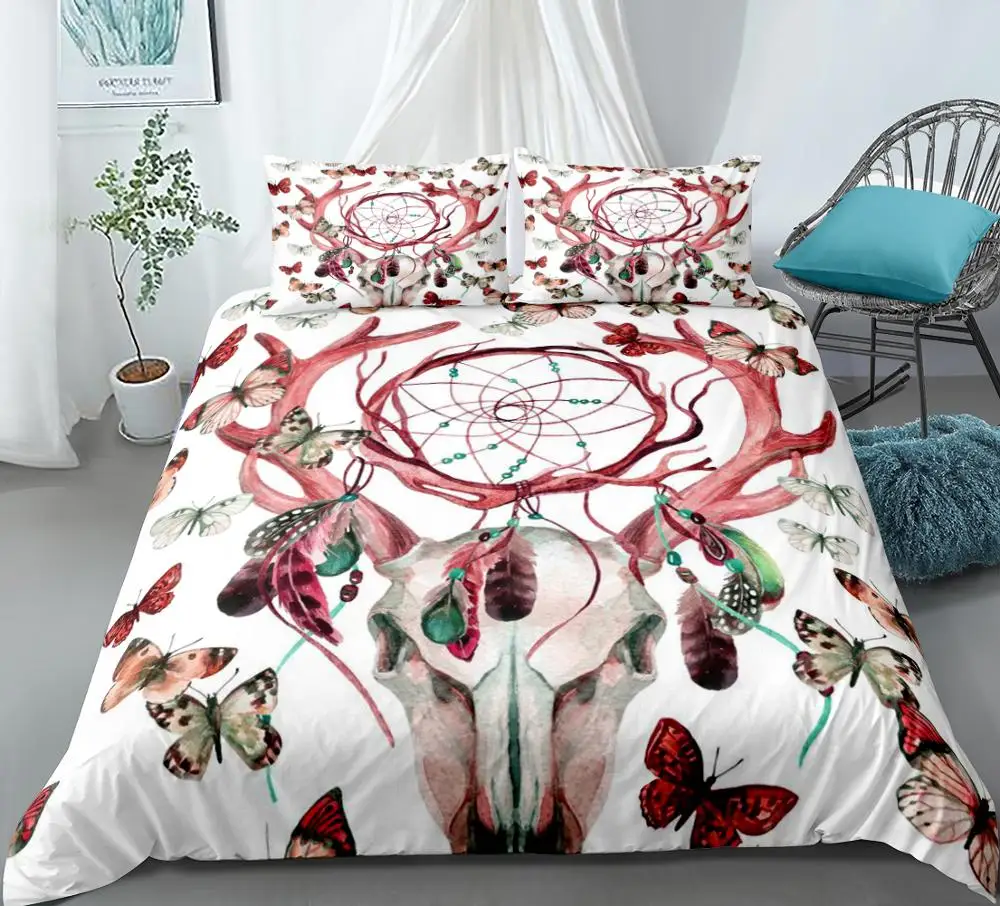 3D Dream Catcher Bedding Set Bohemia Duvet Cover Set Queen Skull Butterfly Digital Printing Bedspread Microfiber Bed Cover King