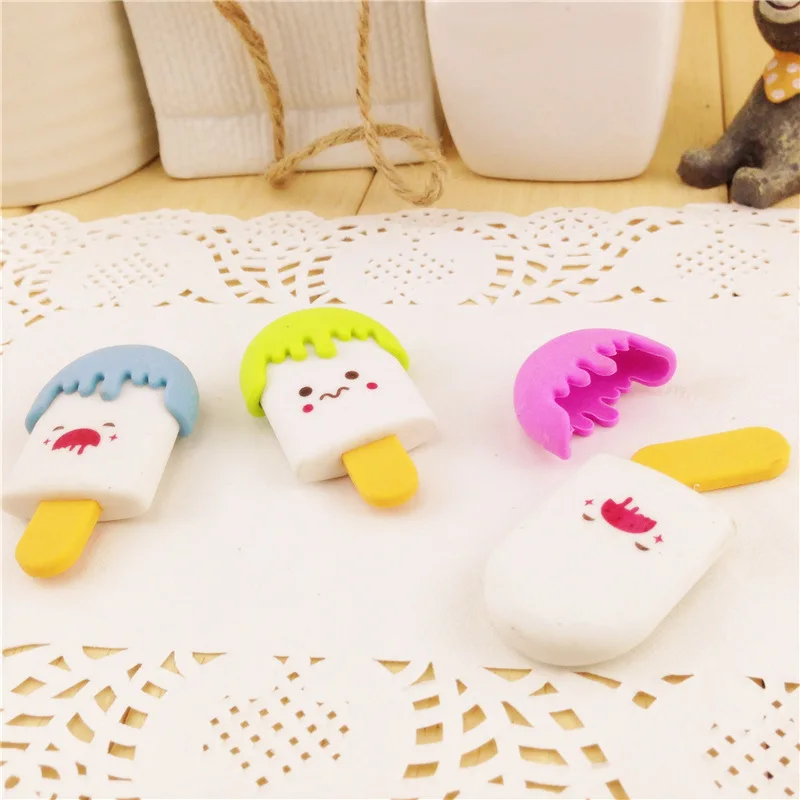 

5 pcs/lot Creative Cartoon Ice Cream Eraser Students Kawaii Popsicle Rubbers for Pencil Children kids gift Stationery Supplies