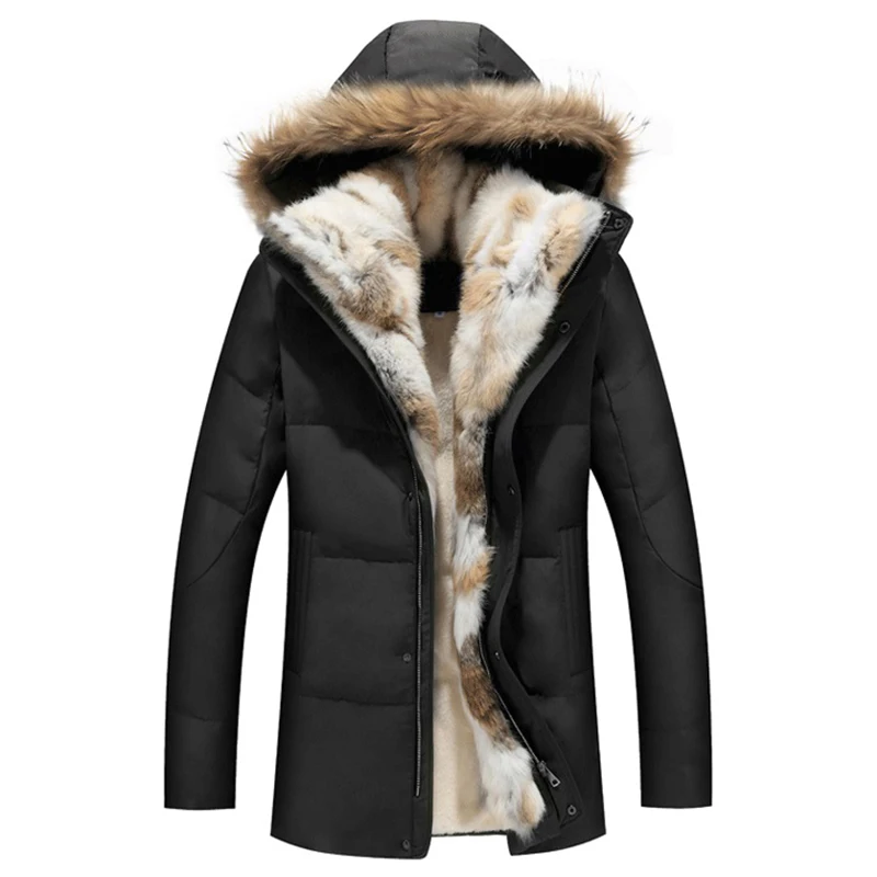 Dikke Down Mannen Winter Jassen Mans Eend Down Jas Kasjmier Wol Parka Mans Jas Jassen Rabbit Fur Hooded Parka Bovenkleding nieuwe