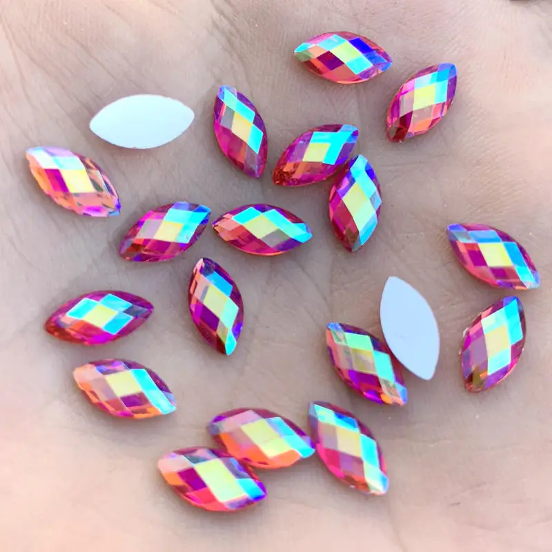 5*10mm 60pcs Horse eye Crystal AB Rhinestones Flat Back Acrylic Crystals Stones Non Hotfix Non Sewing Clear Beads B03