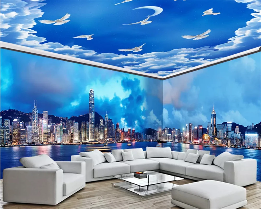 

beibehang Custom classic thickening wall paper night scene sea sky full house background painting papel de parede 3d wallpaper