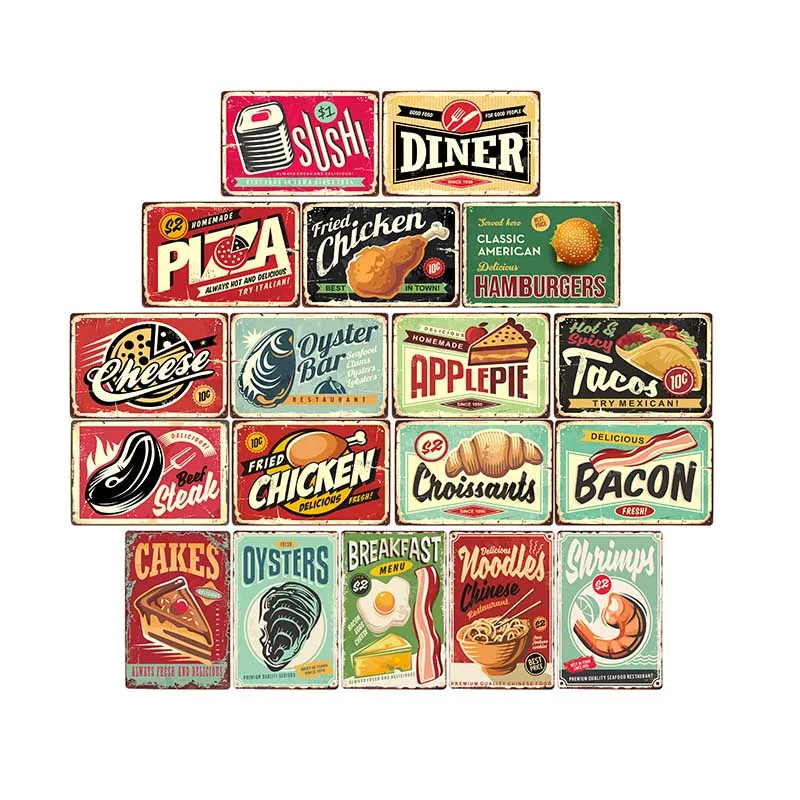 FOOD PIZZA CAKES Retro Plaque Metal Tin Signs Cafe Bar Pub Signboard Wall Decor Vintage Poster 20x30cm