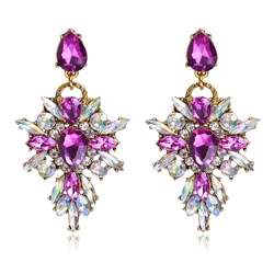 LUBOV Luxury Starburst Pendant 7 Color Gem Crystal Drop Earrings Big Flower Statement Earrings Brand Jewelry Brincos Hot Sale