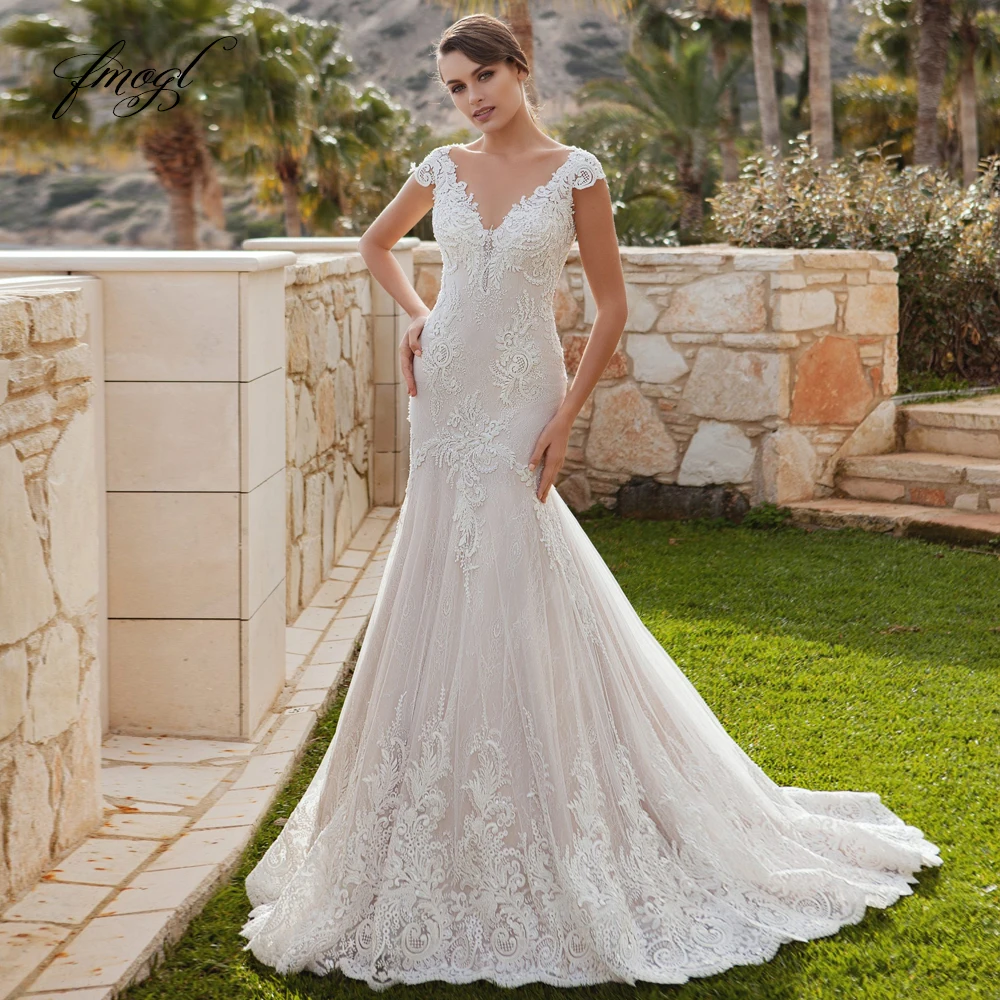 

Customized Vestido De Noiva Sexy Illusion Lace Mermaid Wedding Dresses Appliques Beaded Cap Sleeve Court Train Bride Gown