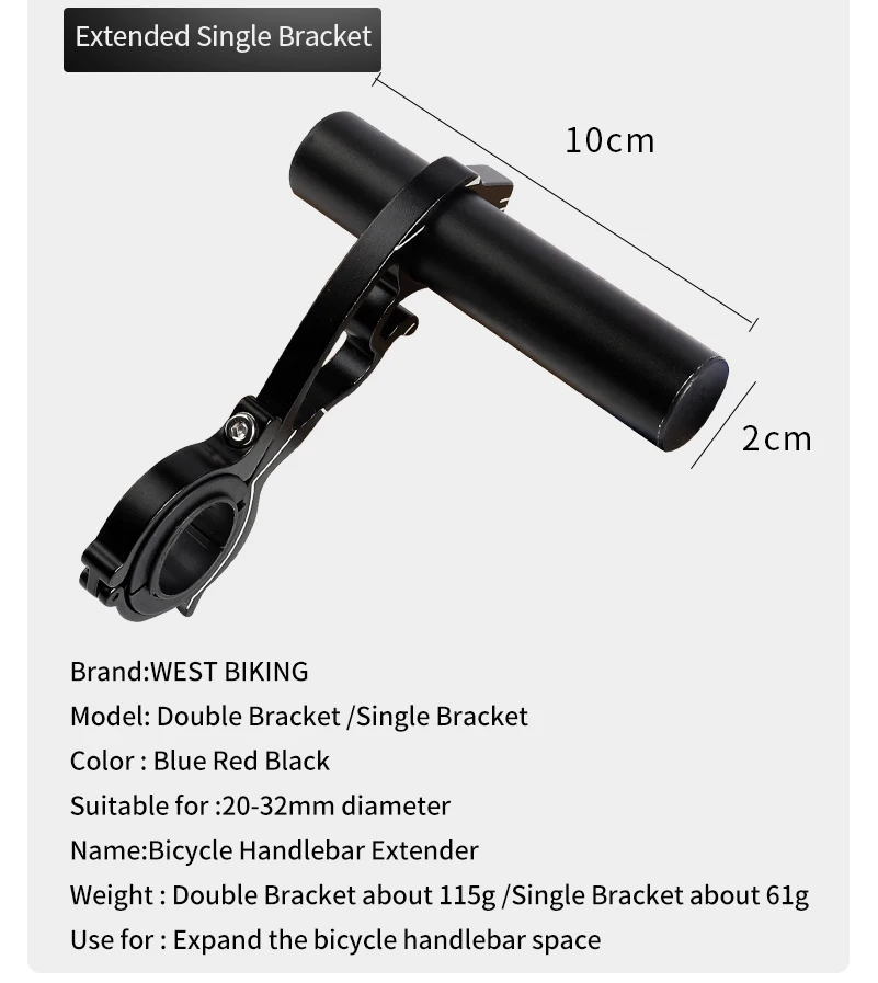 OVEST MOUNTAIN Bike Della Bicicletta Della Lega/Manubrio In Carbonio Extender Lampada Della Bici Del Supporto 20-32MM Singolo Tubo Bar Stand Lampada