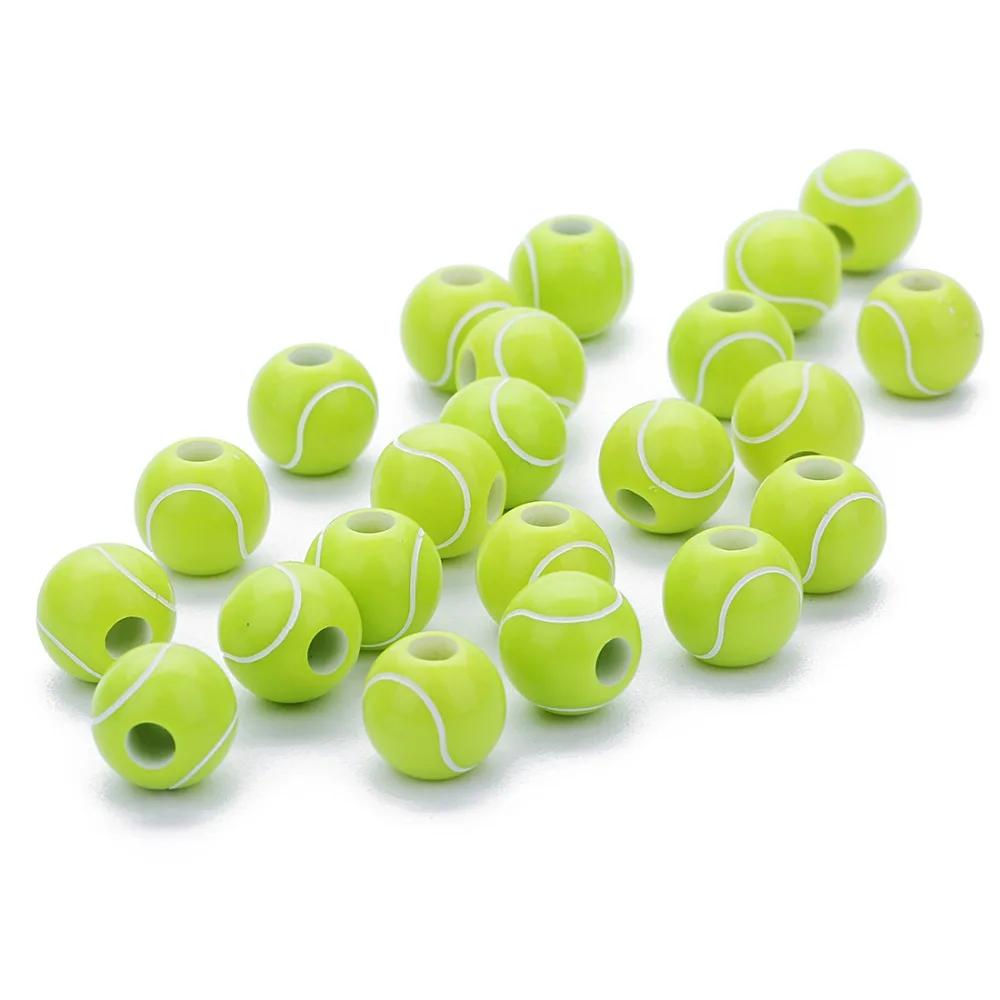 New Wholesale Sporty 50pcs 12mm Green Acrylic Beads Tennis Ball Spacer Beads With 4mm Hole for DIY Bracelets Jewelry Making