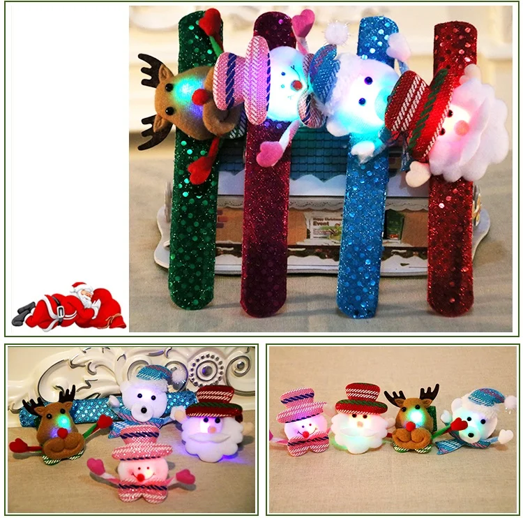 1 Pcs Christmas LED Light Patted Circle Bracelet Gifts New Year Party Children's Toys Santa Wrist Snowman Elk Snap Ring