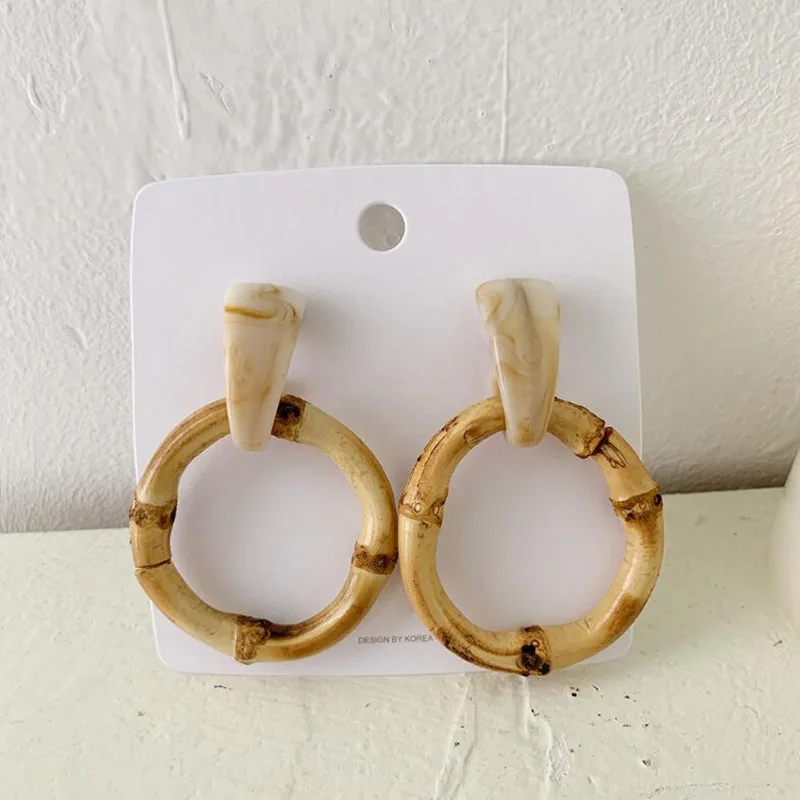 2019 New Large Round Pendant Drop Earrings Exquisite Natural Bamboo Exaggerated Circle Statement Earrings For Women Jewelry Gift