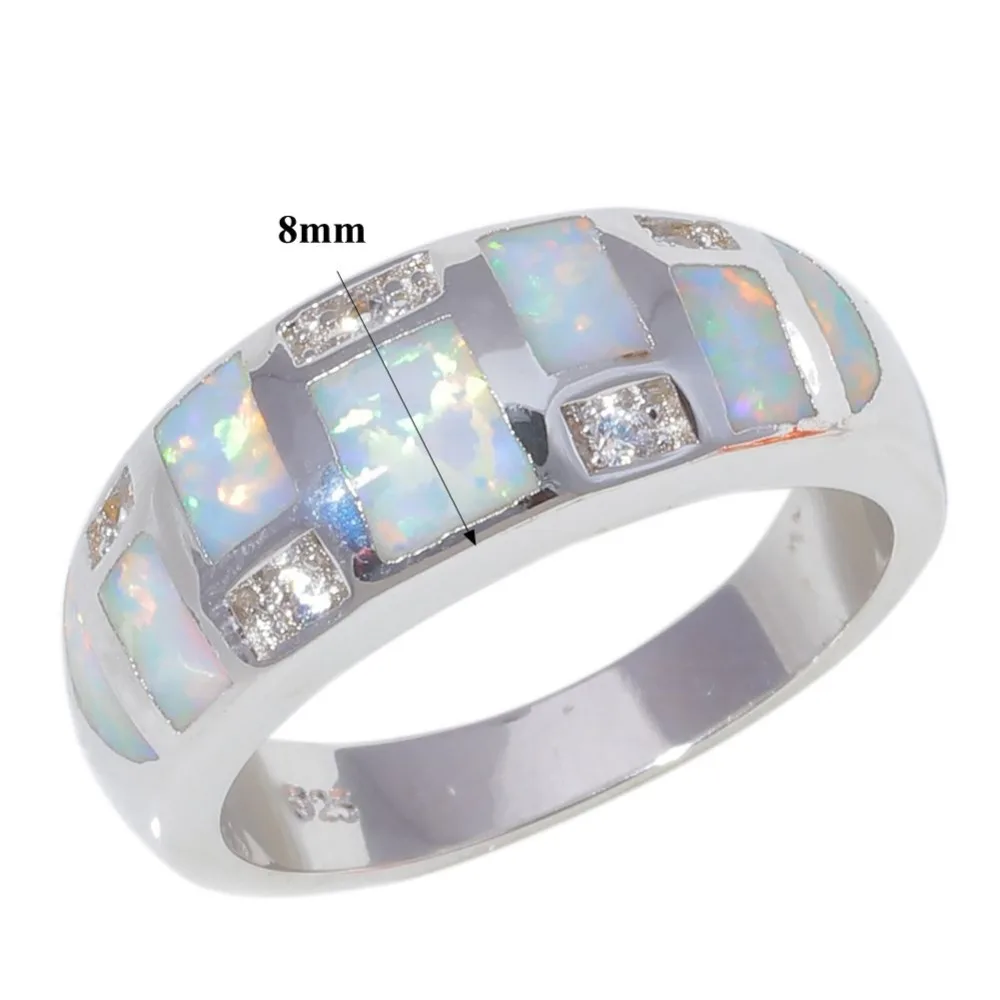 CiNily Created White Fire Opal Cubic Zirconia Silver Plated Wholesale  for Women Jewelry Engagement Wedding Ring Size 6 OJ9455