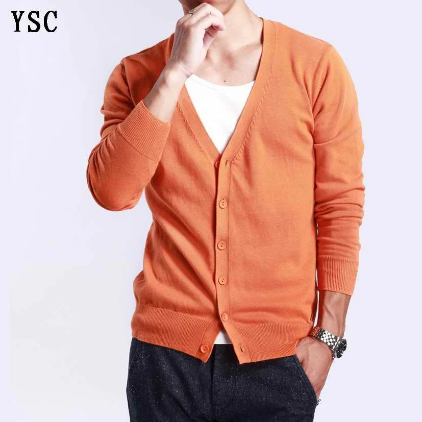 YSC Spring Autumn Men\'s Knitwear Sweater Cashmere Cardigan Solid Color Basic V-neck Single Breasted Loose Fitting Clothing Tops