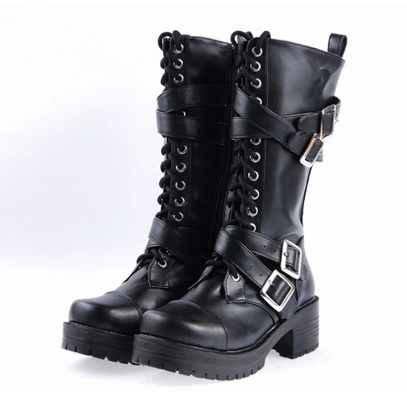 Vrouwelijke winter Japanse anime cosplay schoenen vrouwen lederen Platform schoenen motorlaarzen Punk dij hoge laarzen met hakken