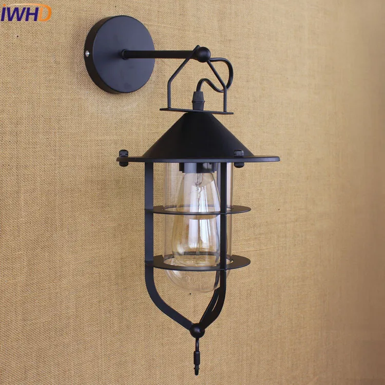 IWHD Vintage Iron Cage Wall Lamp Led Retro Loft Hallway Stairs Lampen Light Restaurant Wall Sconces applique murales Lamparas