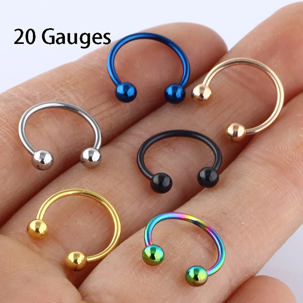 

TIANCIFBYJS Stainless Nose Hoop Rings 20g Ear Piercing Tragus Nose Stud Lip Cartiliage Tragus Sexy Body Jewelry 100pcs 6 colors