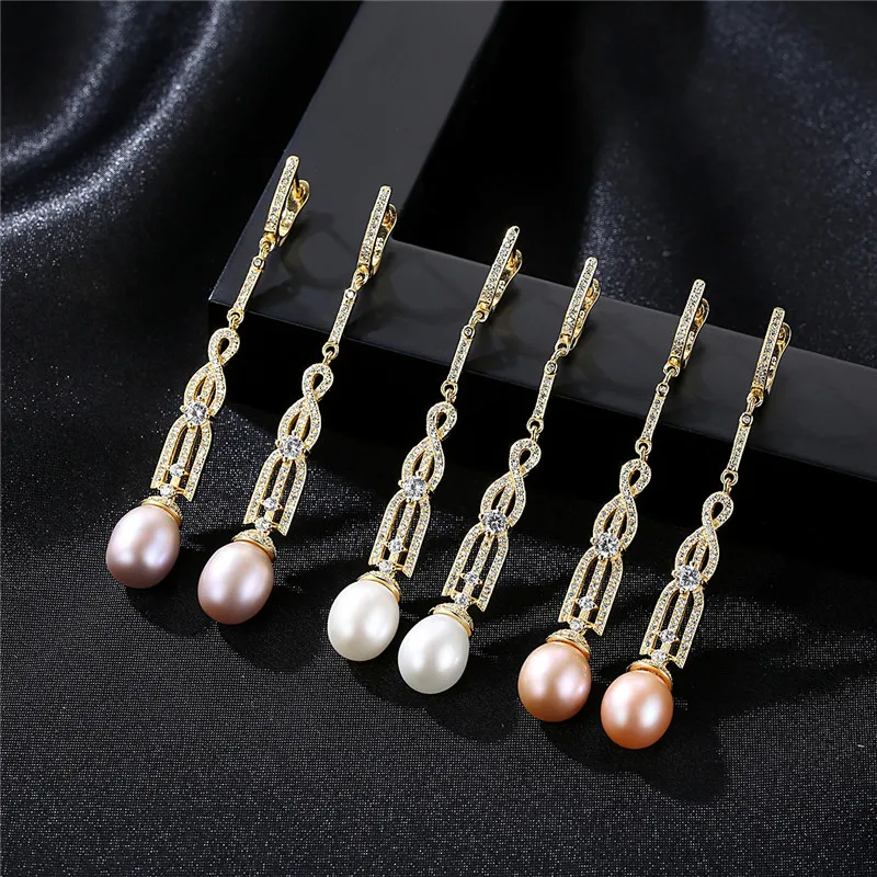 New Pearl Earrings Genuine Natural Freshwater Pearl 925 Sterling Silver Long Earrings Jewelry for Women Wedding Gift