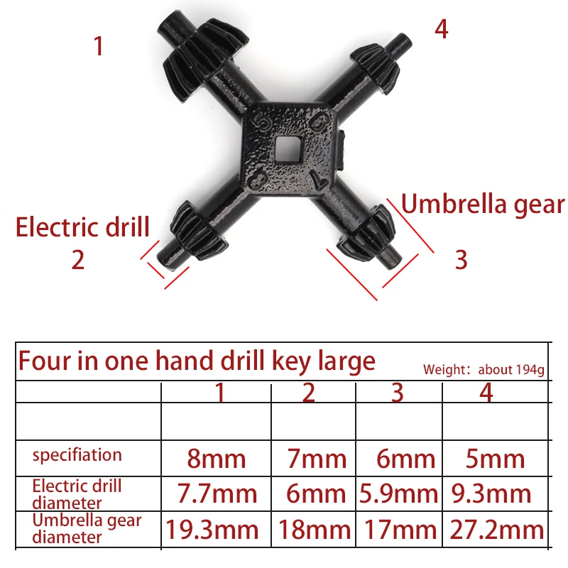 1 pz Set di chiavi 4 In 1 universale multifunzione trapano a mano chiave mandrino chiave a quattro teste trapano elettrico Gadget portatile all'aperto