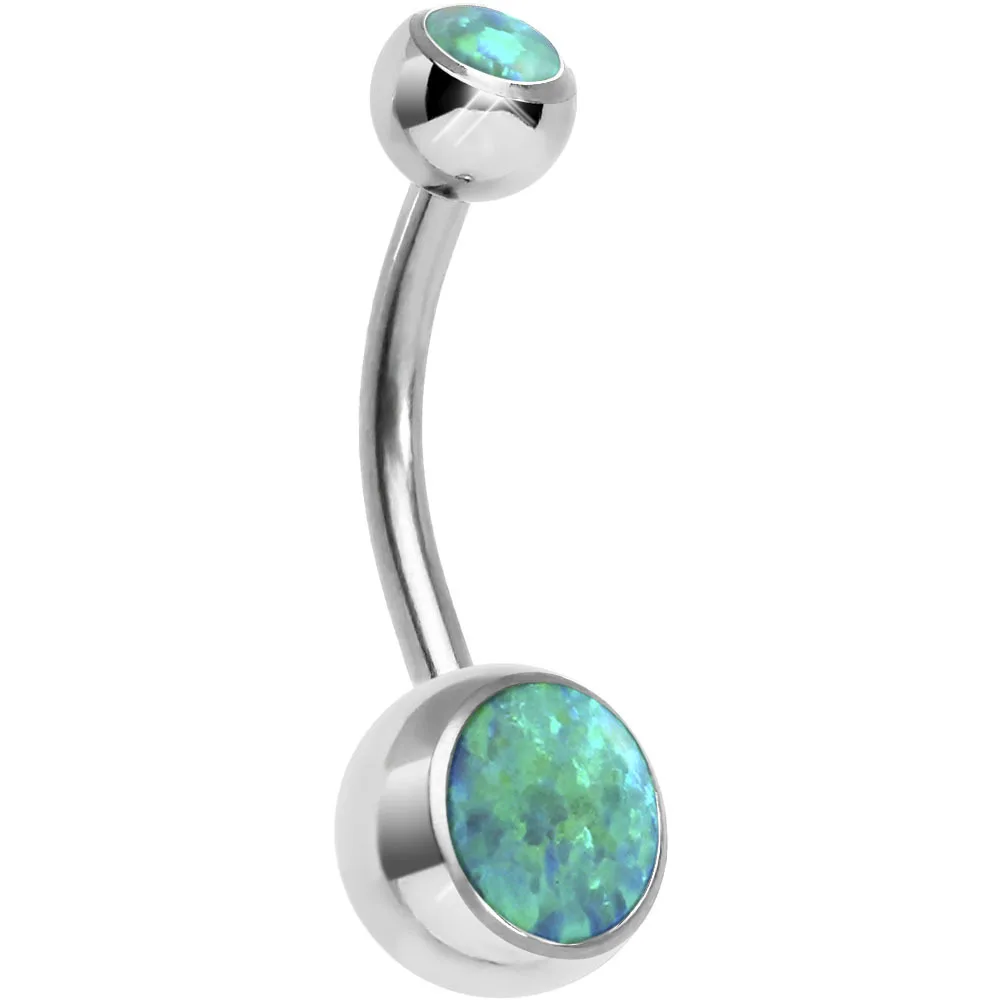 Tracked ! Hot Opal Navel Rings Solid G23 Titanium Silver Color Dangle Ball Belly Button Rings Piercing Body Jewelry Men Jewelry
