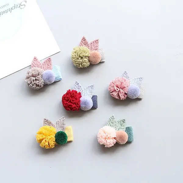 

30pcs Fashion Tutu PomPom Rabbit Ears Hairpins Solid Floral Bunny Ears Hair Clips Princess Headwear Boutique Hair Accessories