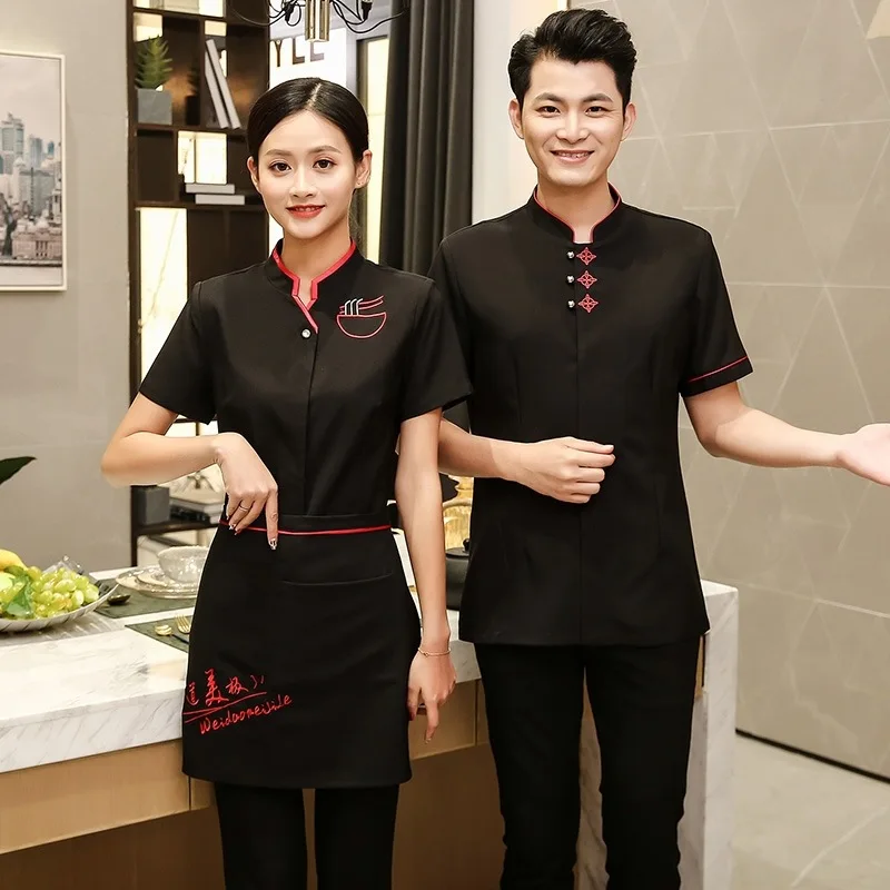 Kurzen ärmeln Chinesischen Restaurant Kellnerin Arbeit Kleidung Hot Pot Hotel Kellner Uniform Hohe Qualität Catering Mitarbeiter Overalls H2144