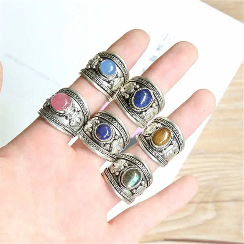 R003 Vintage Rings Tibetan Ring Copper inlaid Various Bead Dorje Amulet Ring From Tibet