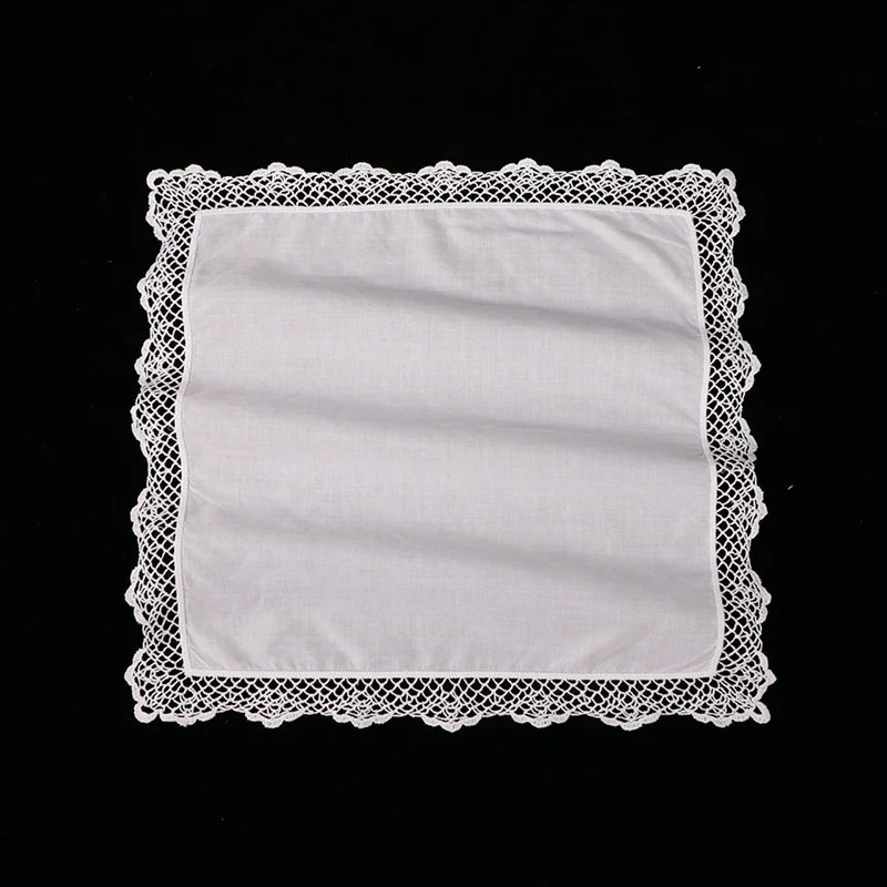 C001: White premium cotton lace handkerchiefs 12 piece/pack blank crochet hankies for women/ladies wedding gift