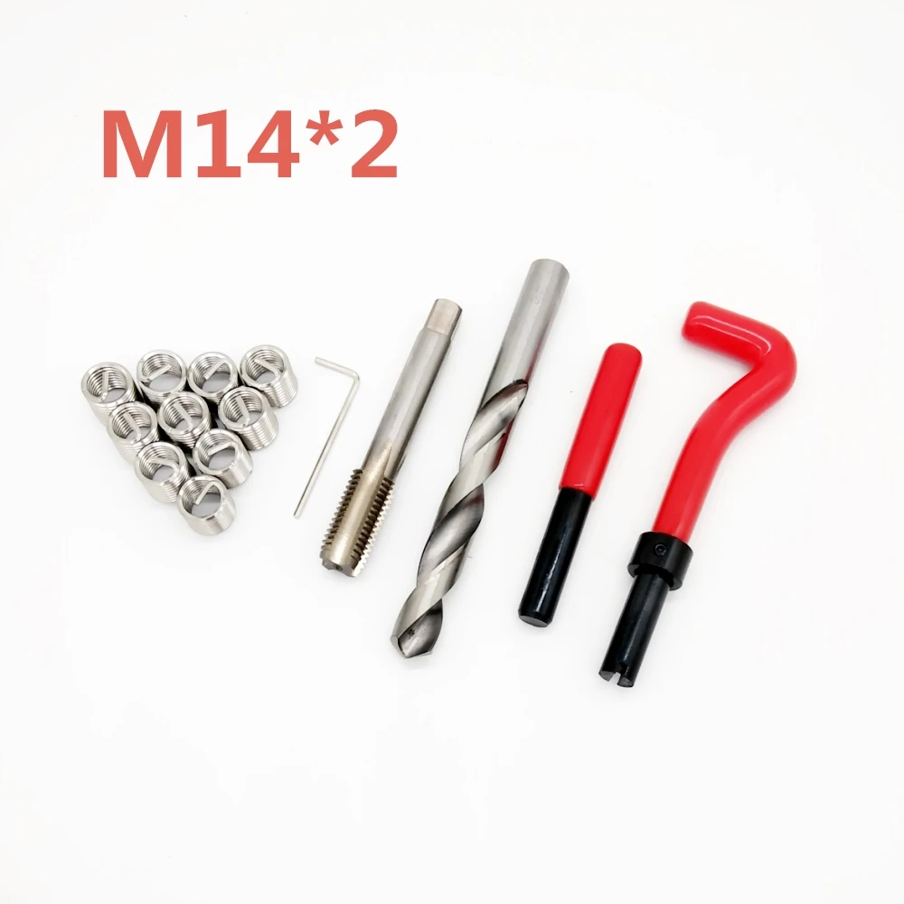 10pcs Car Pro Coil Drill Tool Metric Thread Repair Insert Kit M14*2 for Helicoil Car Repair Tools Coarse Crowbar