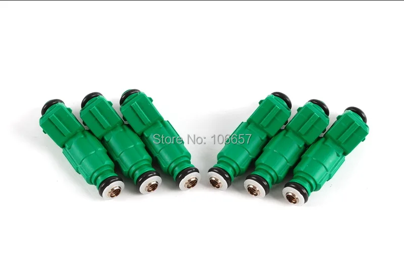 6pcs test video enclosed top feed universal 440cc High performance fuel injector Green Giant 0280155968  for racing tuning