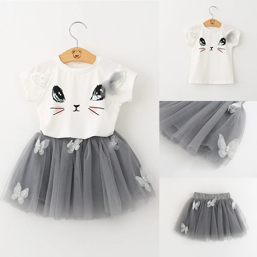 

Cute Dear 2pcs Toddler Kids Baby Girl Clothes Cat T-shirt Tops+Tutu Bow Dress Clothing Set infantil Vestidos Bebe Clothing