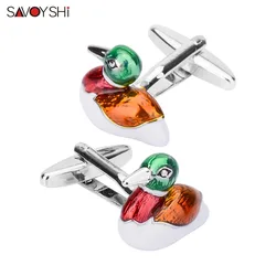 SAVOYSHI Mandarin Duck Love Cufflinks for Men Shirt Cuffs High Quality Enamel Cuff links Wedding Grooms Gift Male Jewelry