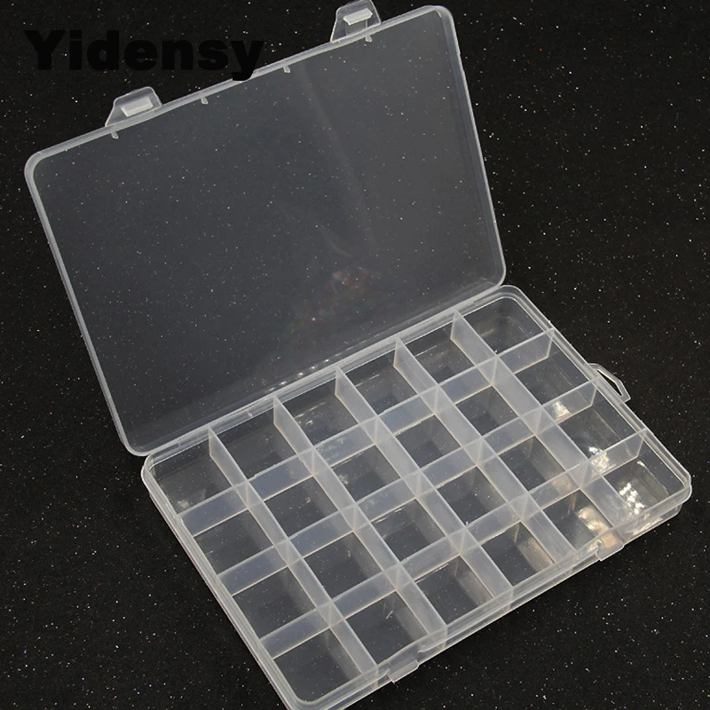 Yidensy 1pcs Square Transparent Plastic Storage Box Case 10/24 Slot Adjustable for Pills Jewelry Beads Earring Case Organizer