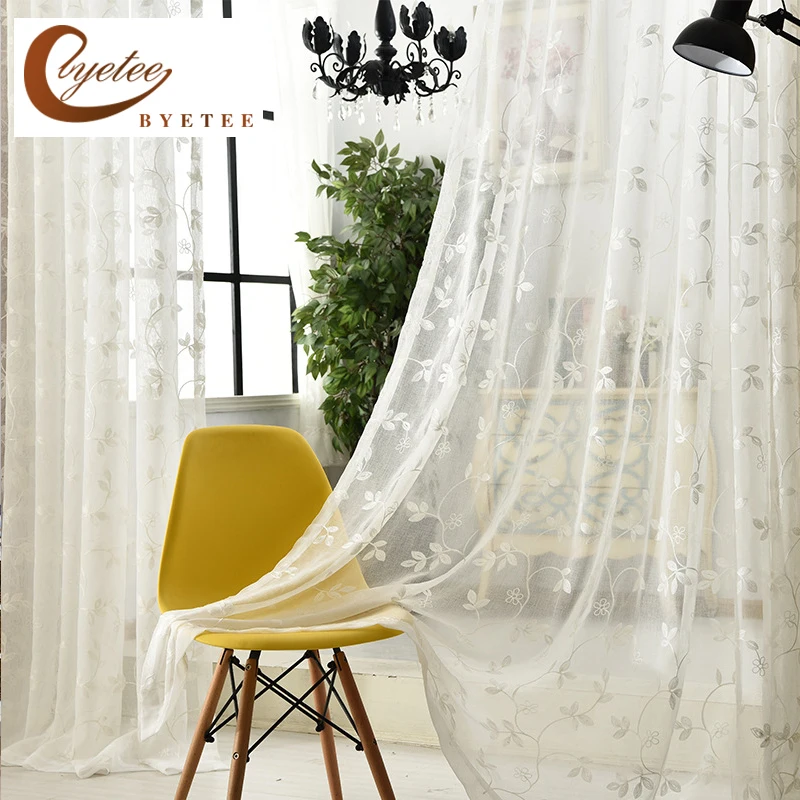 

White Embroidered Voile Kitchen Sheer Organza Curtains Doors For Bedroom Study Curtain Living Room Tulle Drapes