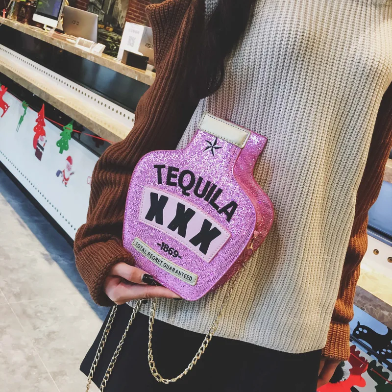 Fun fashion sequined embroidery letter vase shape chain shoulder bag ladies handbag crossbody messenger bags purse